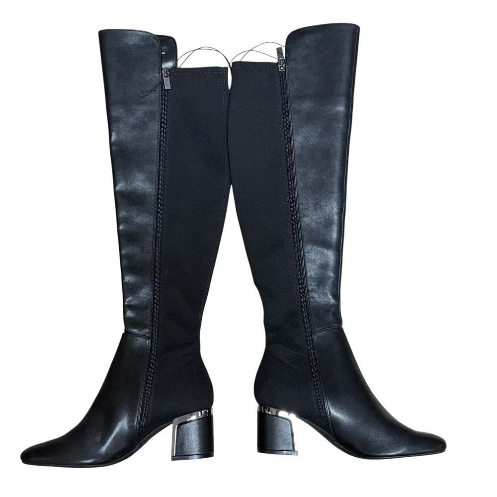 DKNY Chandrah Black Over The Knee Block Heel Boots Stretch Shaft Womens Size 5.5